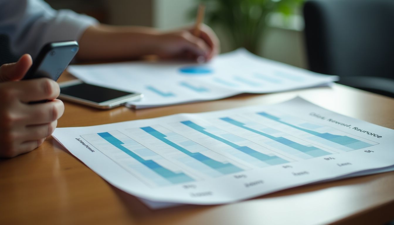 Comparison of dental insurance plans on office tables with charts.