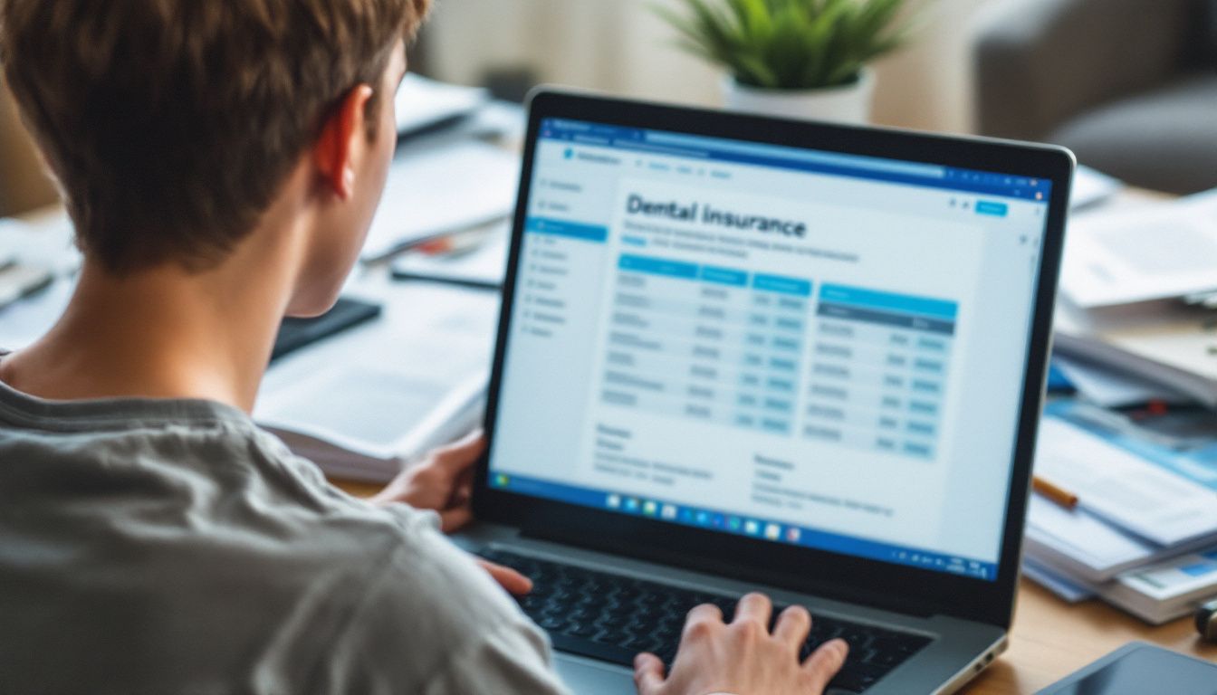 A person researching dental insurance plans on their laptop at home.