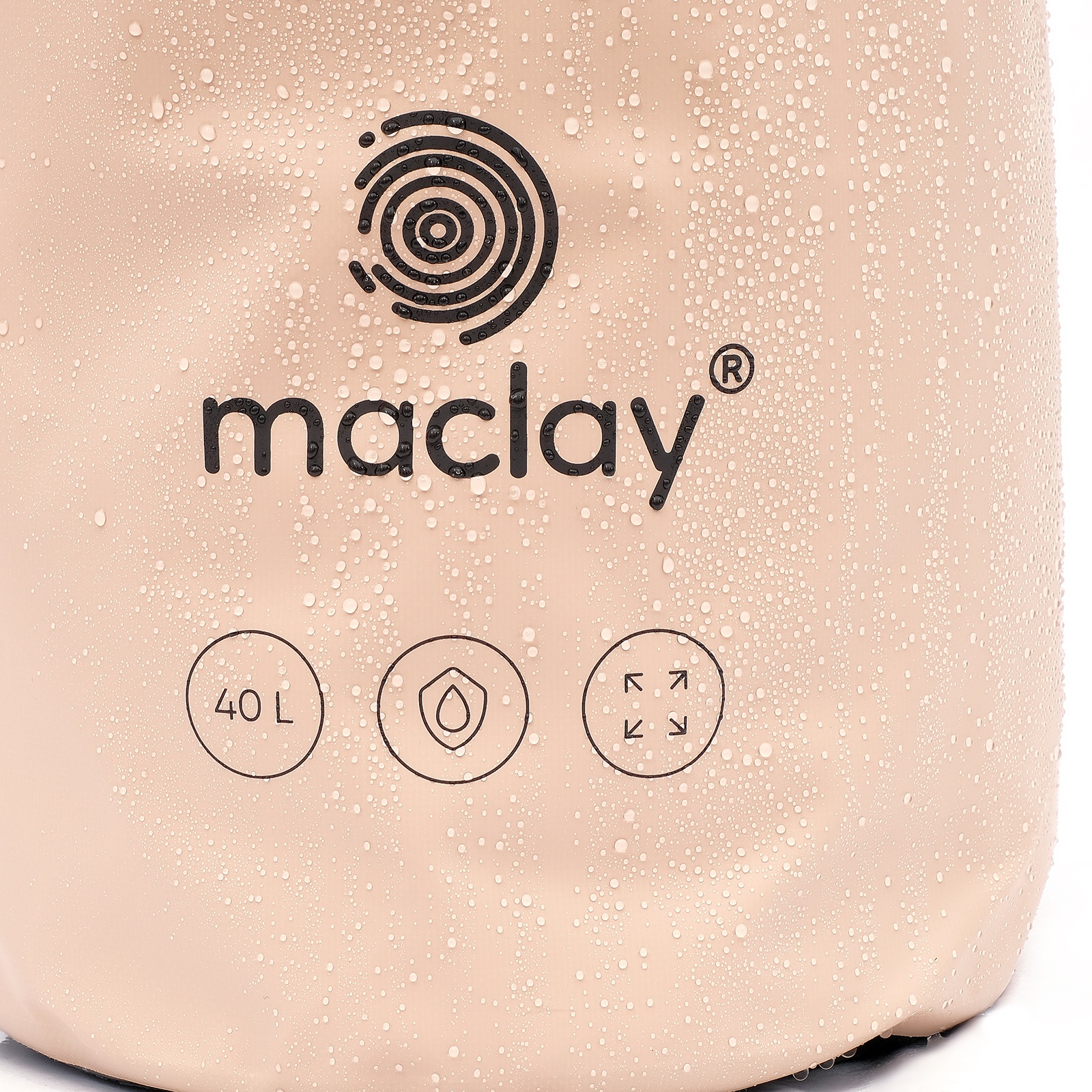 Водонепроницаемый гермомешок Maclay 40 литров — надежная защита вещей от влаги Бежевый водонепроницаемый гермомешок Maclay с логотипом бренда и вместимостью 40 литров