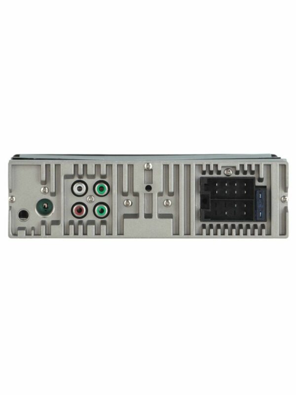 Задняя панель автомагнитолы с RCA-разъёмами, разъёмом для антенны и портом для питания и колонок