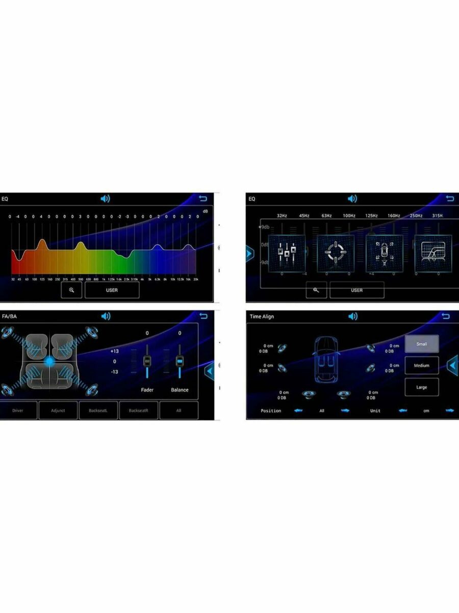 Графический интерфейс эквалайзера и настройки звука для автомобиля с подробными параметрами