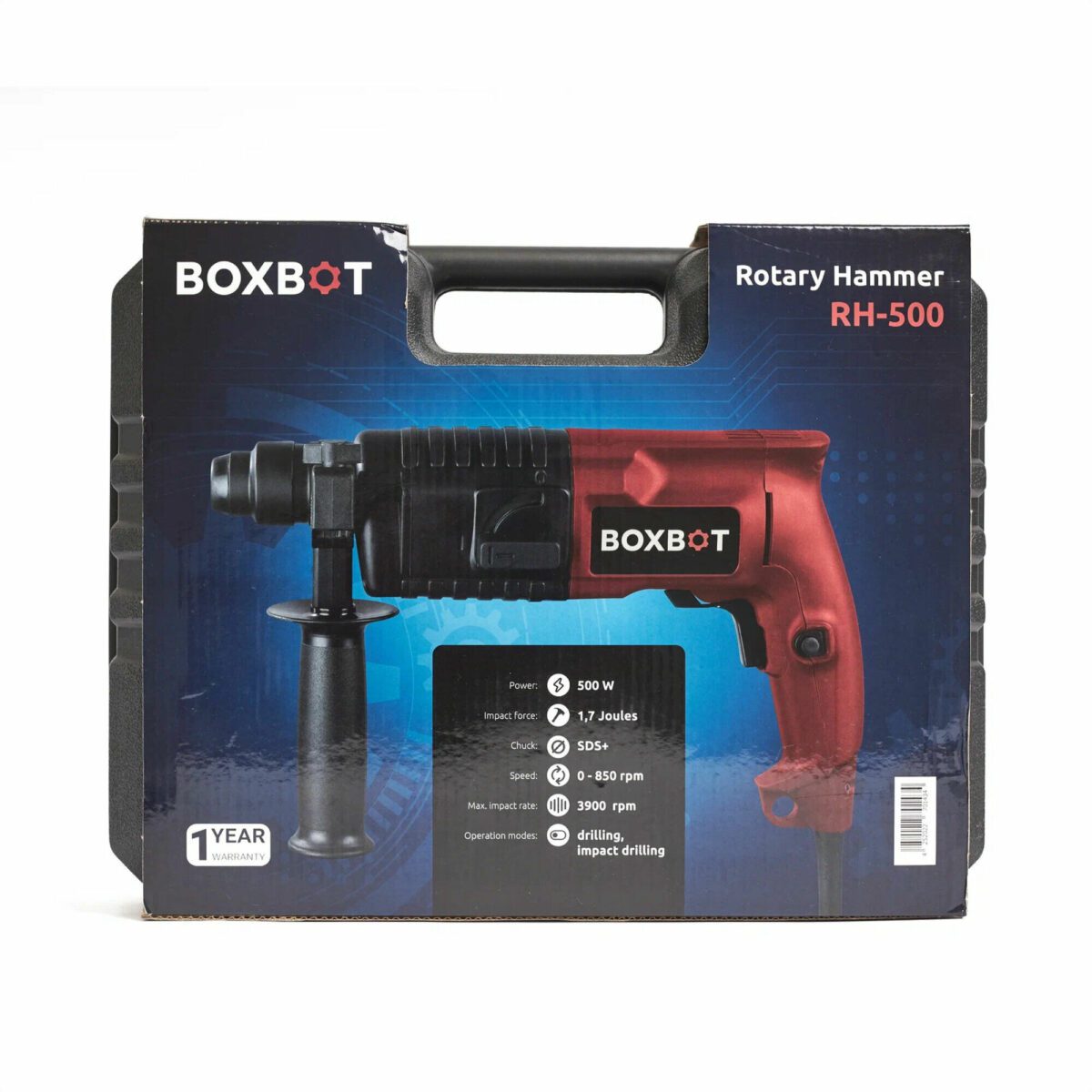 Перфоратор с режимами сверления и ударного сверления, мощностью 500 Вт и максимальной частотой ударов 3900 ударов в минуту