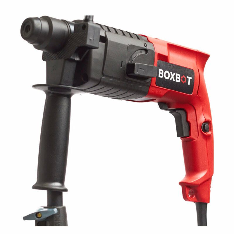 Красный проводной перфоратор с боковой рукояткой и переключателем режимов работы