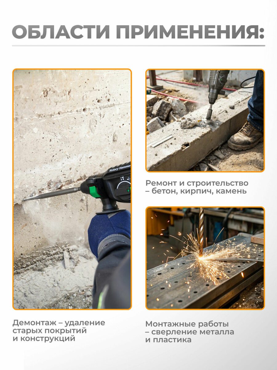 Инструмент для демонтажа старых покрытий, работы с бетоном и сверления металла