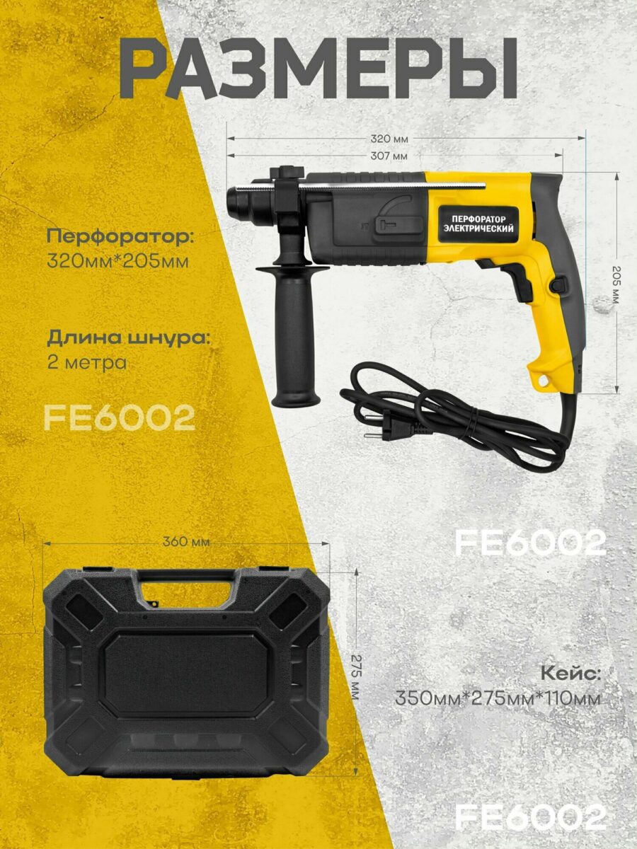 Электрический перфоратор с комфортной рукояткой и кейсом для хранения