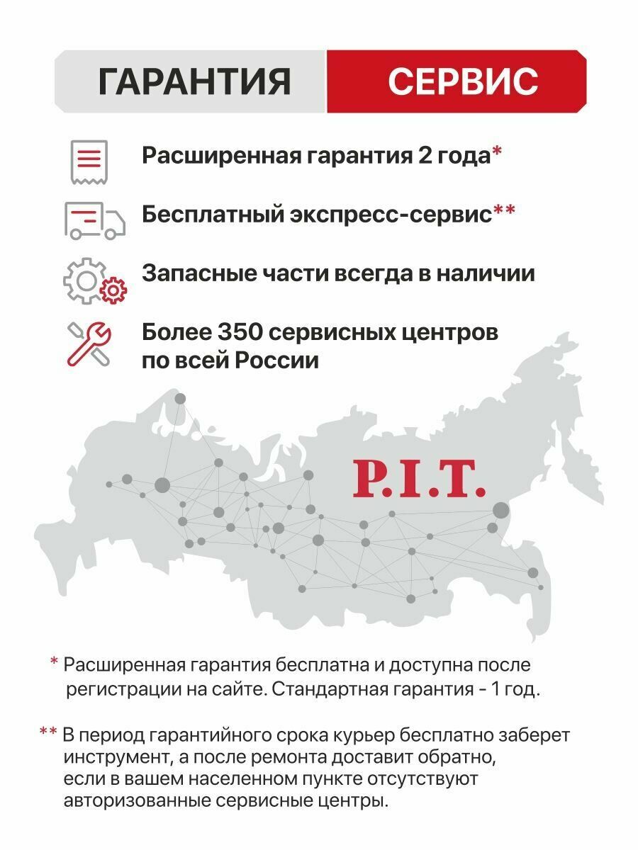 Инструмент P.I.T. с расширенной гарантией, надежным сервисом и доступными запасными частями