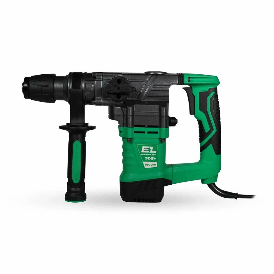 Электрический перфоратор Predator SDS+, зелёный корпус с чёрными элементами, мощность 1500 Вт, проводной, боковая рукоятка для удобства работы