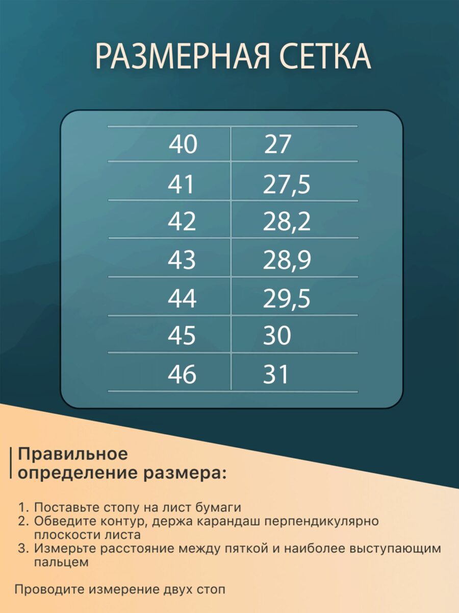 Таблица соответствия размеров мужской обуви длине стопы в сантиметрах с инструкцией по выбору размера