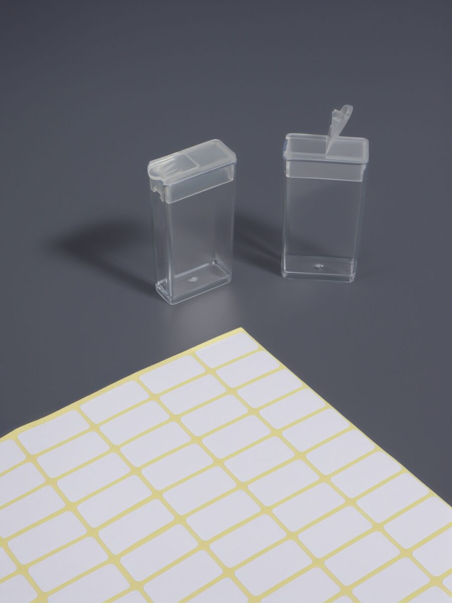 Прозрачный органайзер для мелких вещей с баночками и наклейками 13×22×5 см Прозрачный контейнер для бусин и бисера с 64 баночками и листом наклеек