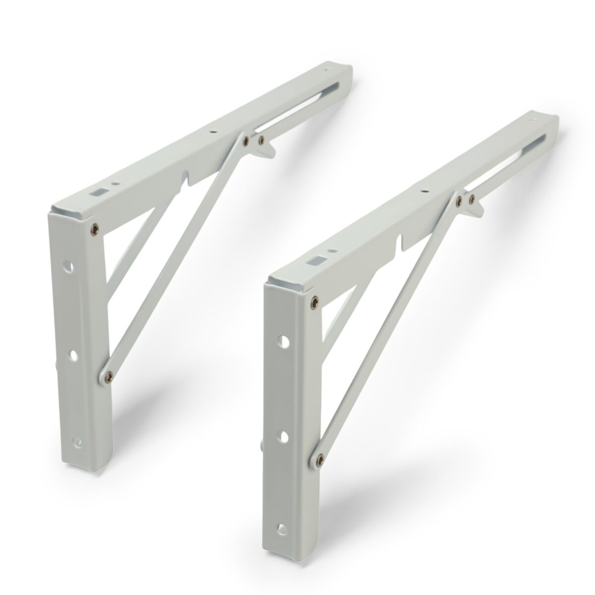 Белый складной металлический кронштейн для стола и полок 300 мм Белый складной кронштейн из металла с раскладным механизмом для столов и полок, длиной 300 мм