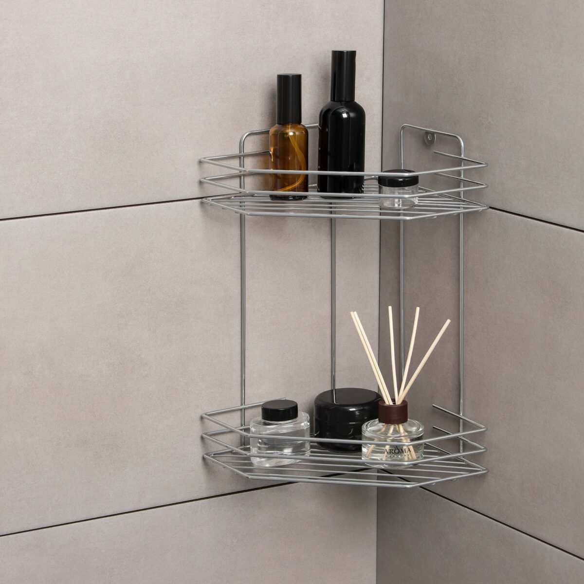 Угловая металлическая полка из нержавеющей стали для ванной комнаты, два уровня, хромированный каркас, настенное крепление