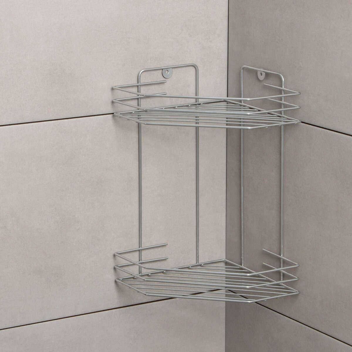 Угловая металлическая полка для ванной 2 уровня, хромированная, 20 см Угловая настенная металлическая полка для ванной комнаты, 2 уровня, с хромированным покрытием, влагостойкая конструкция