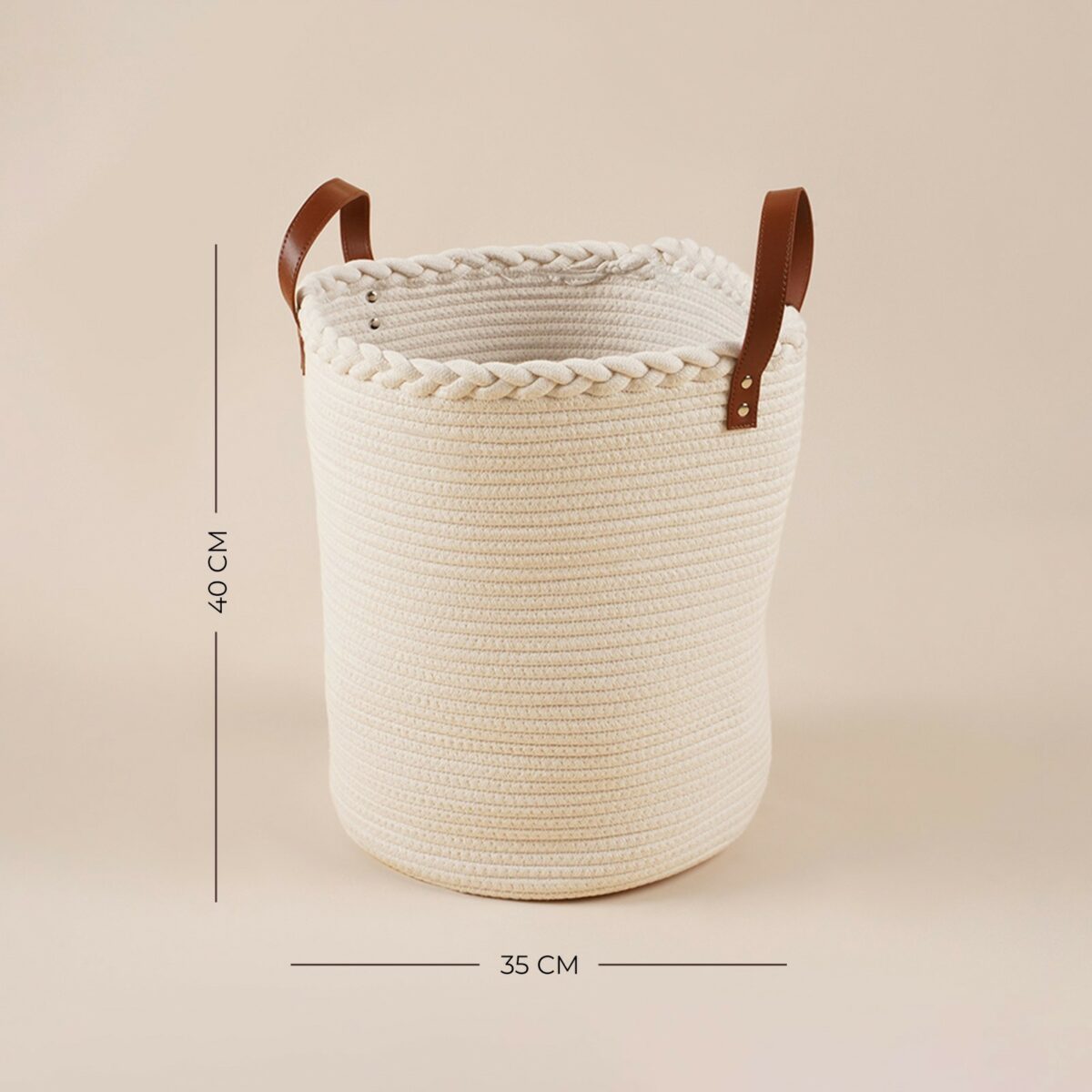 Круглая хлопковая корзина для белья 35×40 см с ручками для ванной Маленькая круглая текстильная корзина для белья из хлопка с ручками, 35×40 см, светлый бежевый цвет