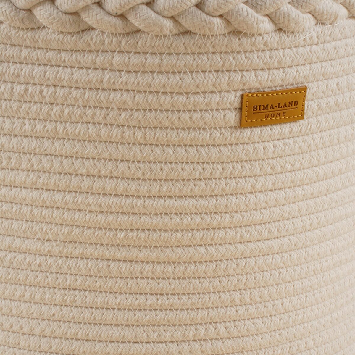 Круглая плетеная корзина для белья из хлопка бежевого цвета 35×40 см Круглая плетеная корзина для белья из хлопка бежевого цвета с декоративным канатом и кожаным ярлыком