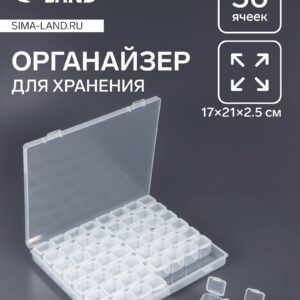 Прозрачный органайзер с крышкой и 56 отдельными ячейками для хранения мелких предметов, размер 21×17.5×2.5 см