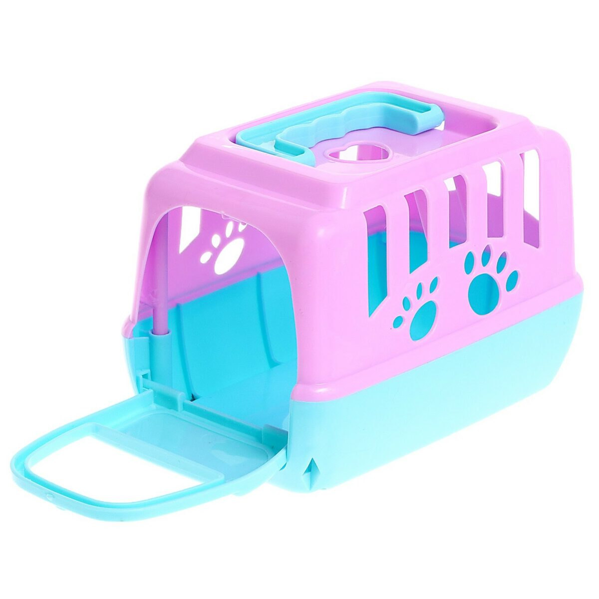 Игровой набор с переноской для питомца — аксессуар для ухода за серым котиком Детская переноска для питомца с ярким дизайном в составе игрового набора