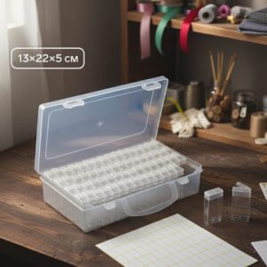 Пластиковый контейнер с 64 отделениями и баночками, идеально подходящий для хранения бисера, бусин и мелких вещей