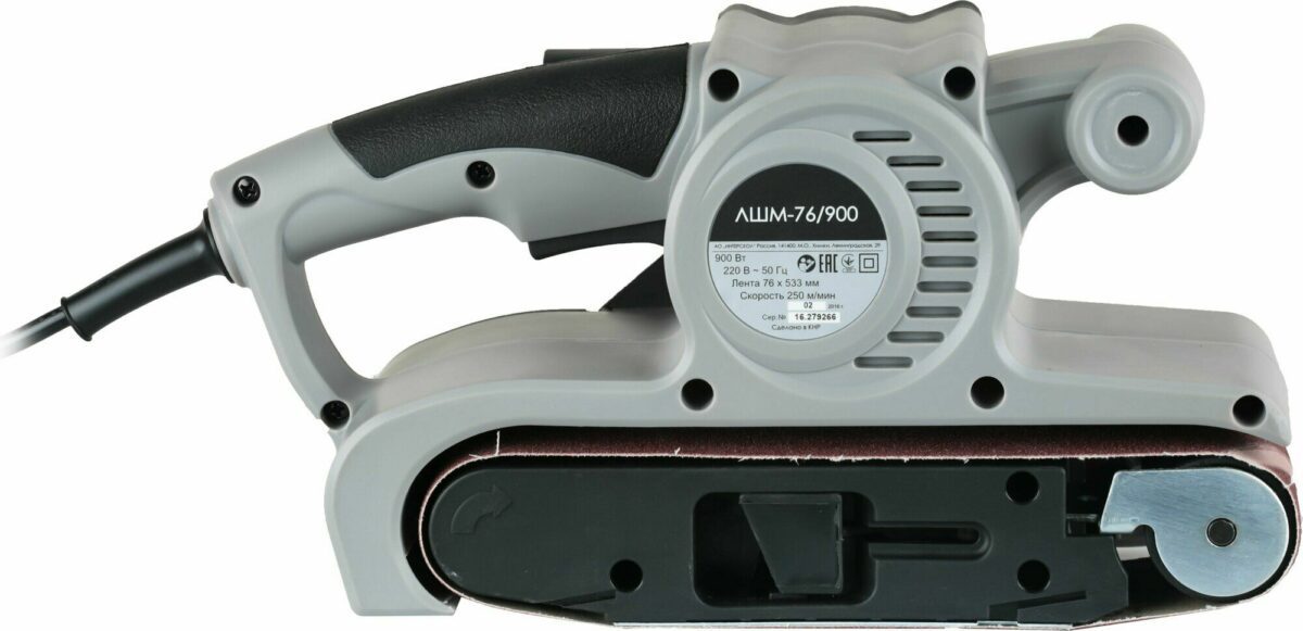 Ленточная шлифовальная машина ЛШМ-76/900 с мощностью 900 Вт и размером ленты 76×533 мм для точной обработки поверхностей
