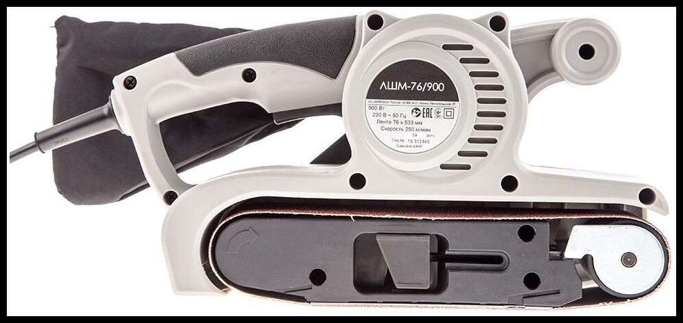 Ленточный шлифовальный станок ЛШМ-76/900 с мощностью 900 Вт и шлифовальной лентой размером 76×533 мм для сухой обработки