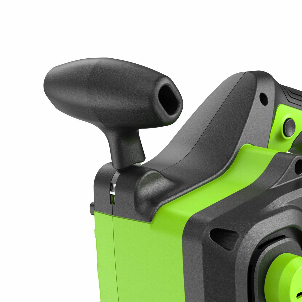 Эргономичная чёрная ручка и зелёный корпус электрического инструмента с угловатым дизайном