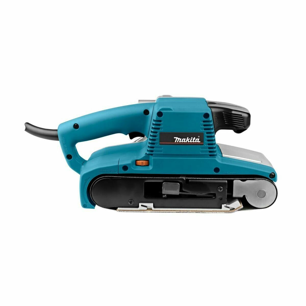 Ленточная шлифовальная машина Makita голубого цвета с рукояткой, регулируемой скоростью и сетевым шнуром