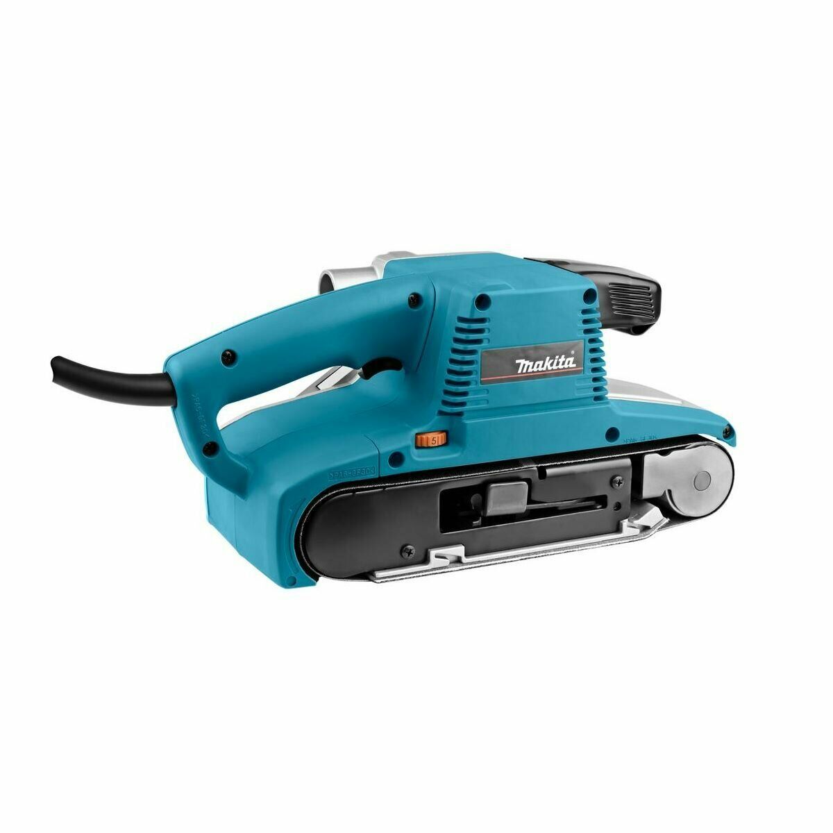 Синяя ленточная шлифовальная машина Makita с амортизирующей рукояткой и вентиляционными отверстиями
