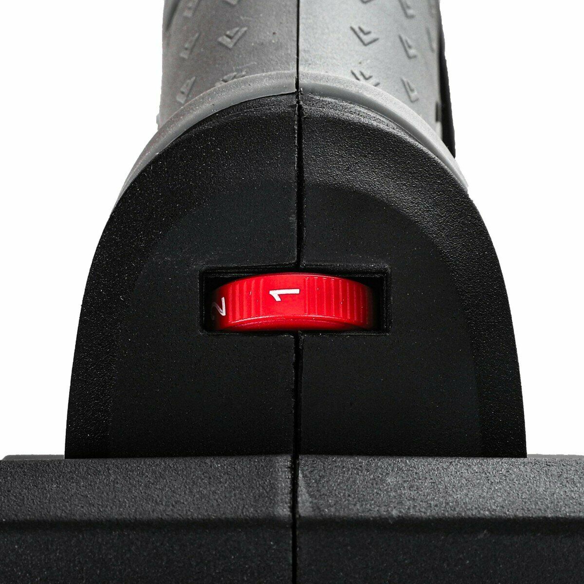 Черный корпус инструмента с текстурированной рукояткой и красным регулятором, обозначенным цифрами '1' и '2'