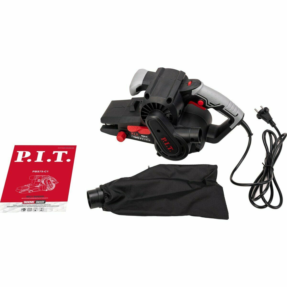Ленточная шлифовальная машина P.I.T. PB 57-C1 900 Вт с электрокабелем, сумкой для сбора пыли и инструкцией