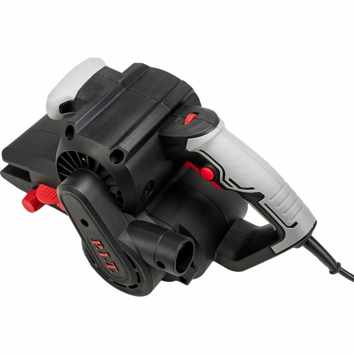 Ленточная шлифовальная машина RAT черного и серого цвета с красными элементами, ручкой с текстурированным покрытием и регулятором мощности