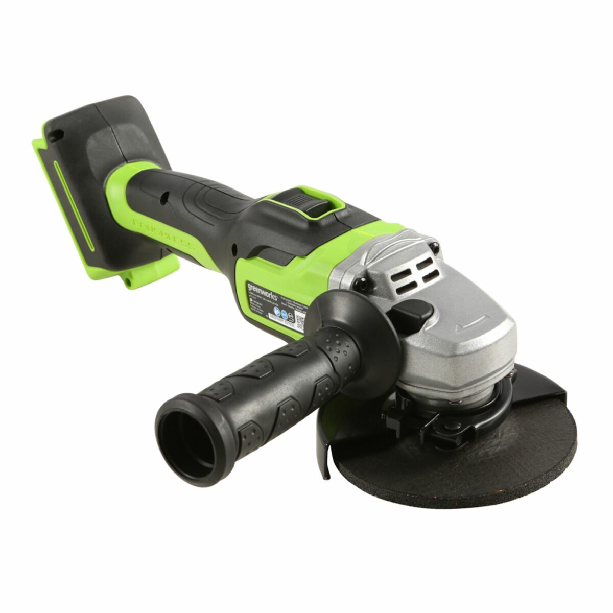 Аккумуляторная шлифовальная машина Greenworks с бесщеточным двигателем, съемной боковой рукояткой и защитным кожухом