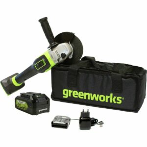 Угловая шлифовальная машина Greenworks 24V с аккумулятором, зарядным устройством и сумкой для хранения