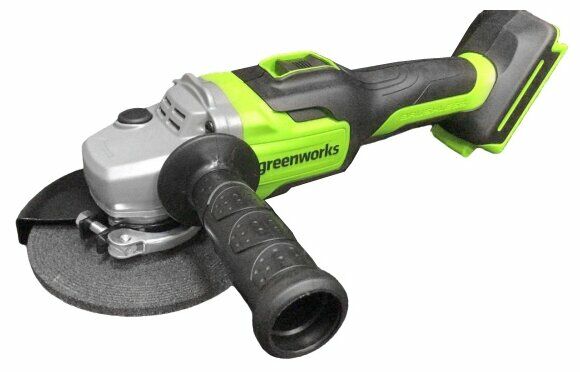 Аккумуляторная углошлифовальная машина Greenworks с мягкой рукояткой и шлифовальным диском