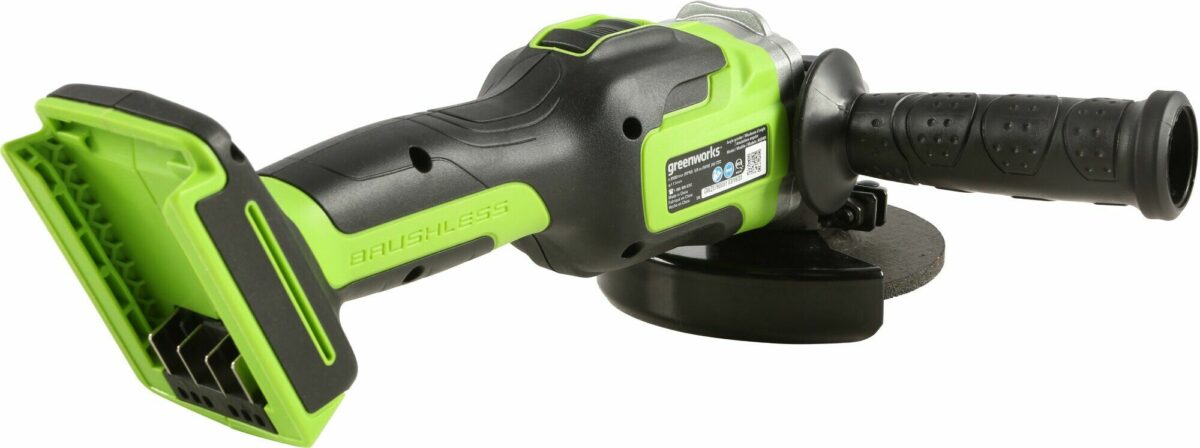 Угловая шлифовальная машина Greenworks G24AG с бесщеточным двигателем, номинальное напряжение 24 В, диаметр диска 115 мм, 8500 об/мин