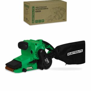 Ленточная шлифмашина ELECTROLITE BS1300 зелёно-чёрного цвета с упаковкой, мощностью 1300 Вт и функцией подключения к пылесосу