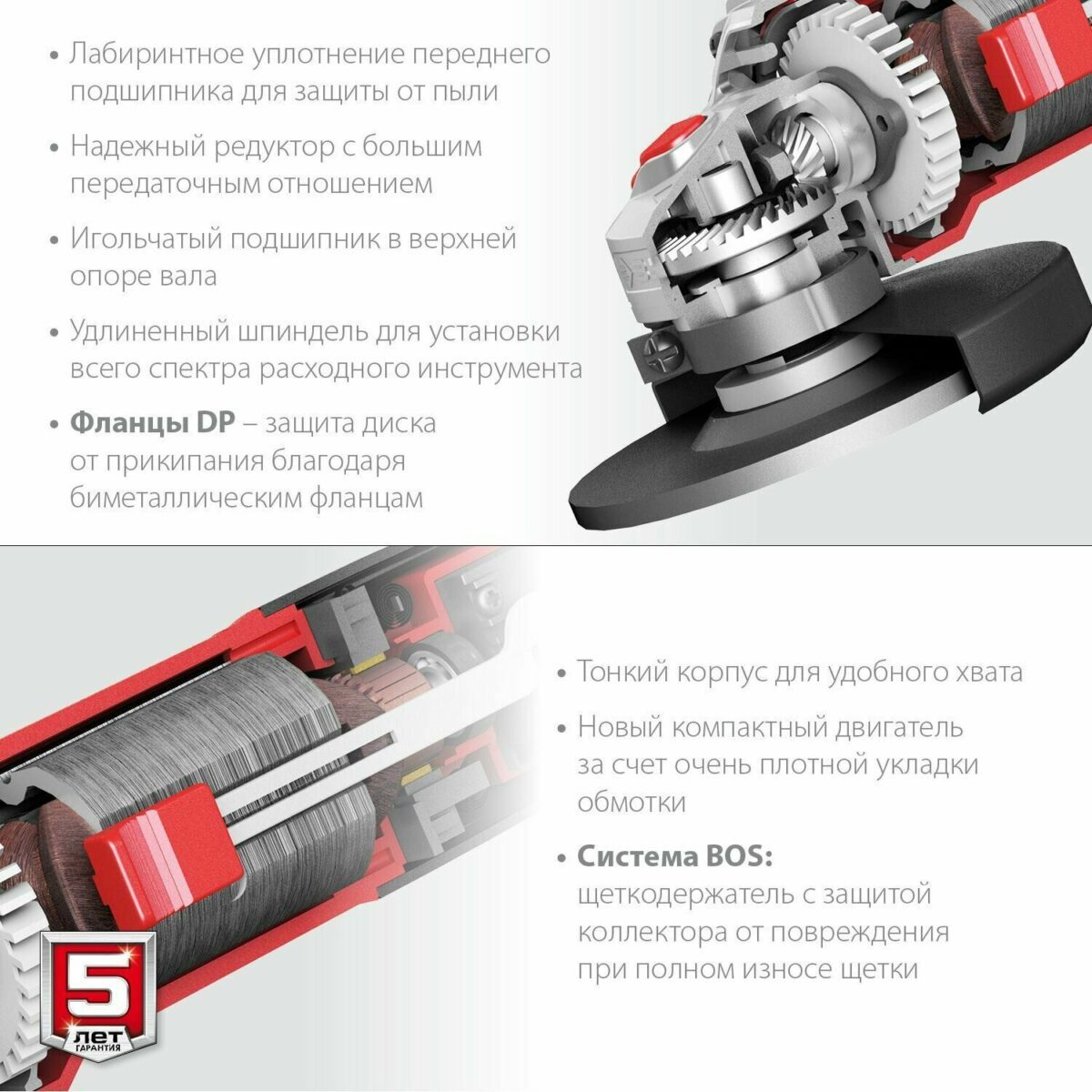 Механизм угловой шлифовальной машины с лабиринтным уплотнением, компактным двигателем и удлиненным шпинделем