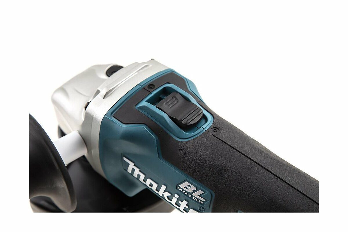 Бесщеточная углошлифовальная машина Makita BL Motor с эргономичной рукояткой и металлическим корпусом редуктора