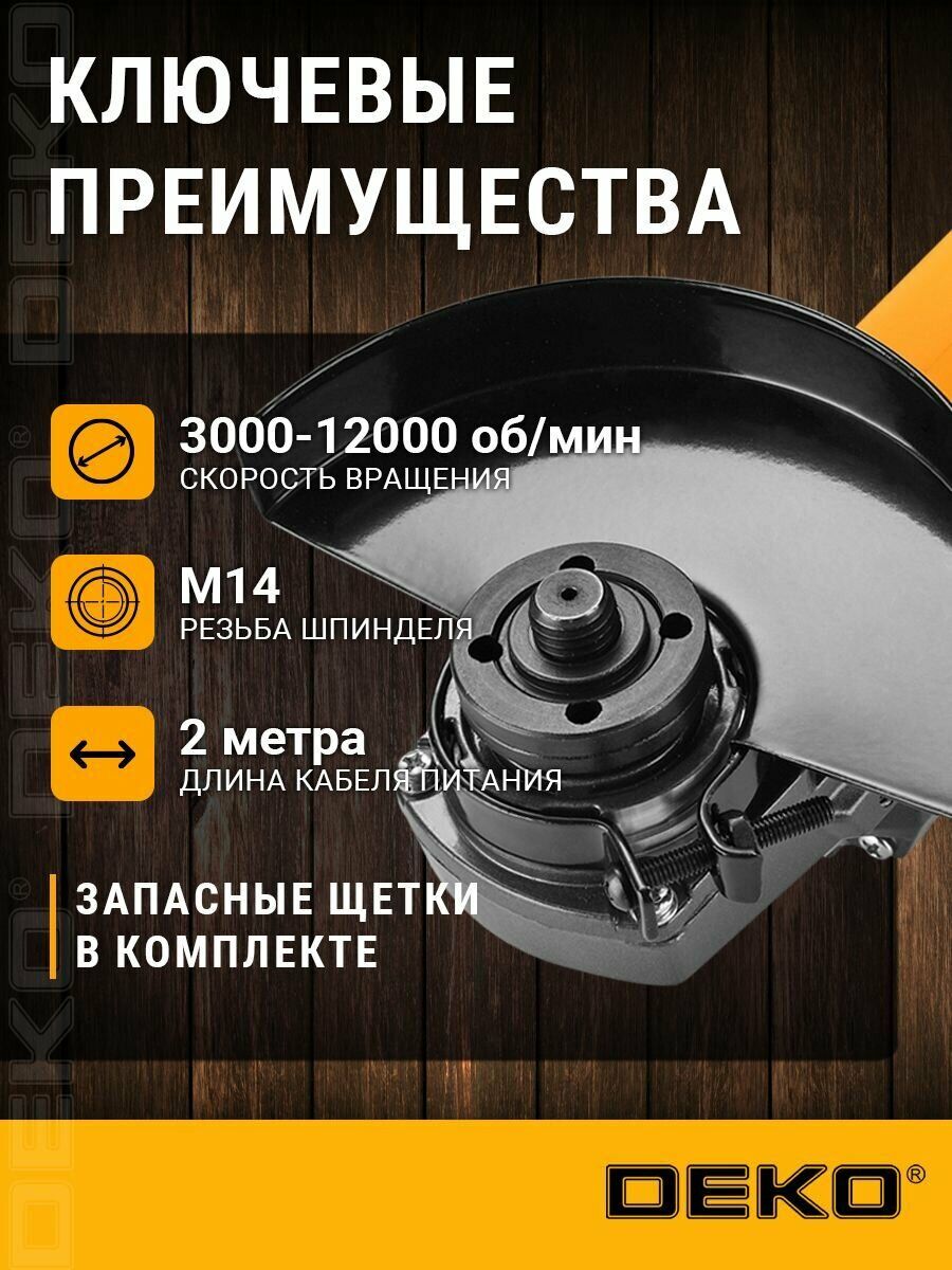 Угловая шлифовальная машина с резьбой M14, скоростью до 12 000 об/мин и длиной кабеля 2 метра