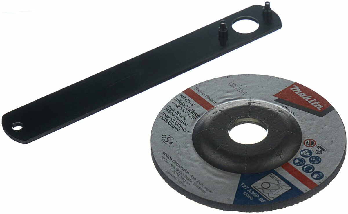 Шлифовальный круг Makita для металла, модель T27 A36P-BF, диаметр 125 мм, толщина 6 мм, сертификация OSA, ключ для фиксации в комплекте