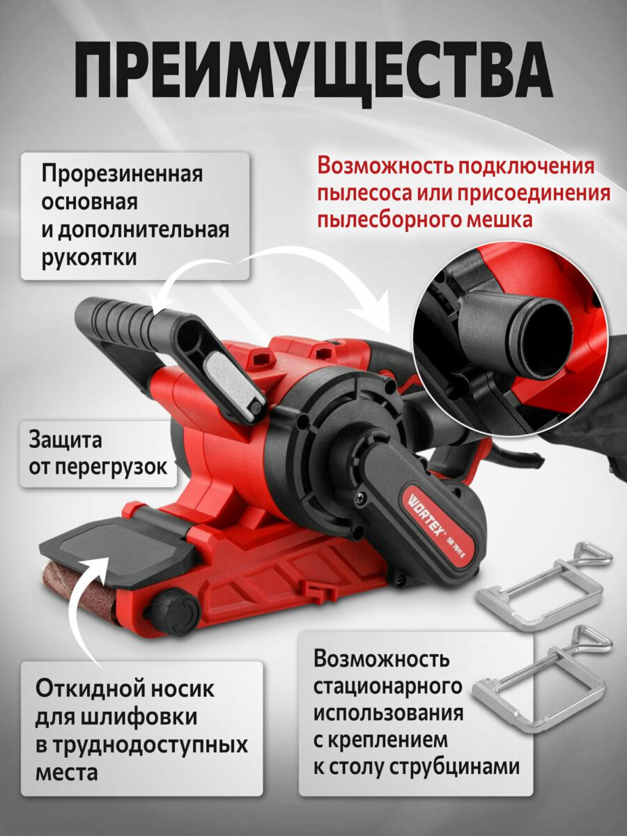 Шлифовальный инструмент с прорезиненными рукоятками, пылесборником и функцией стационарного крепления