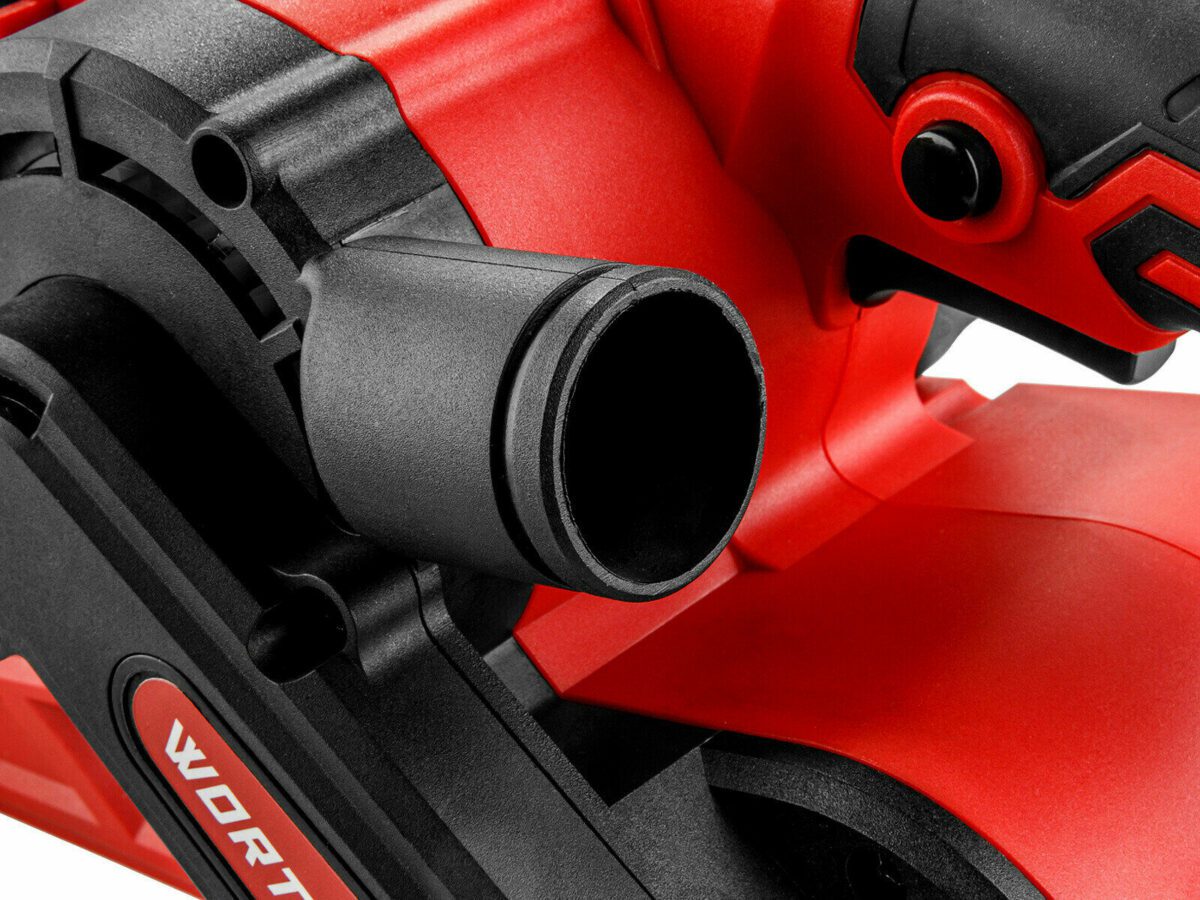 Электрический ленточный рубанок Worx с прорезиненной рукояткой, патрубком для отвода опилок и стильным дизайном