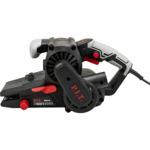 Эргономичный шлифовальный станок P.I.T. PBS76-C1 с мощностью 1200W и шлифовальной лентой 76x533 мм, разъемом для пылеудаления и красными кнопками управления