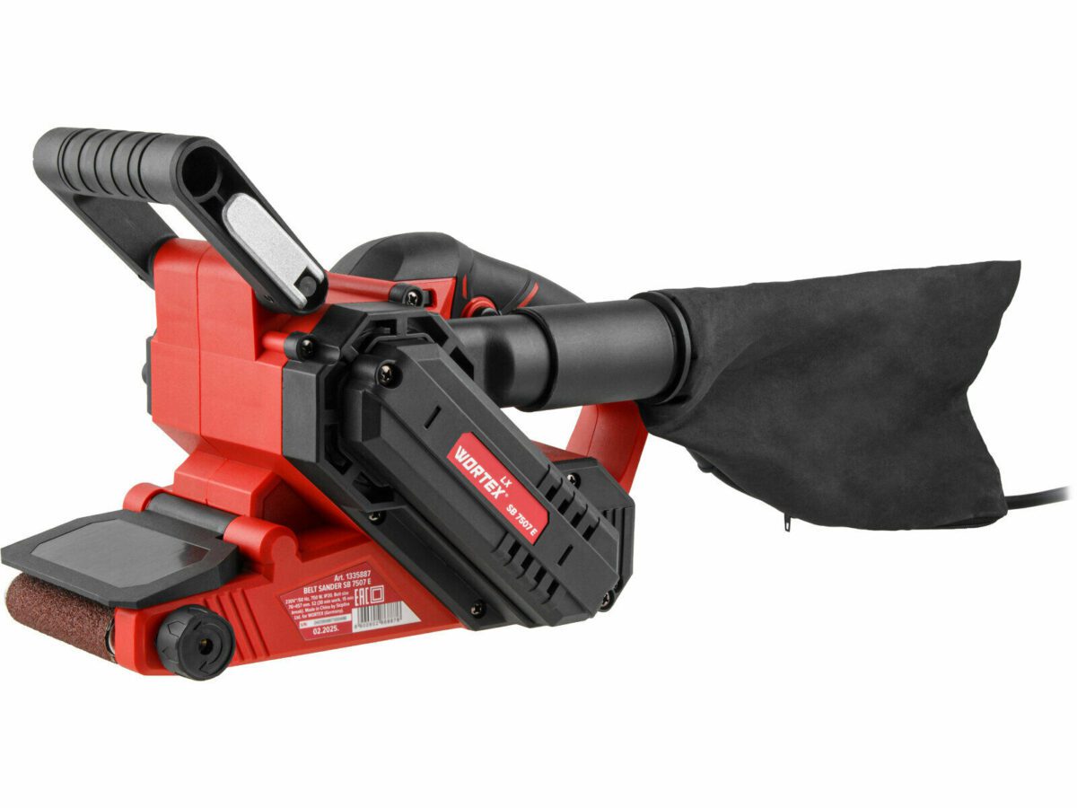 Ленточная шлифовальная машина Vorttex SB 7580F, оснащенная пылесборником для удобного и чистого шлифования