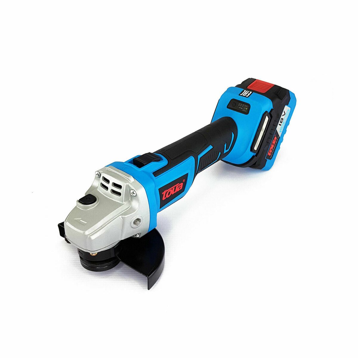 Углошлифовальная станок Tovia 18V, аккумуляторный инструмент с защитой диска и LED-индикатором заряда