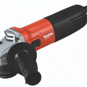 Угловая шлифовальная машина Makita красного цвета с металлическим редуктором и удобной рукояткой