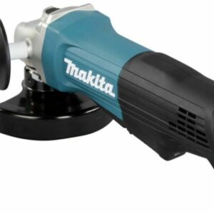 Угловая шлифовальная машина Makita с черным и синим корпусом, черной ручкой и кабелем для подключения к электросети