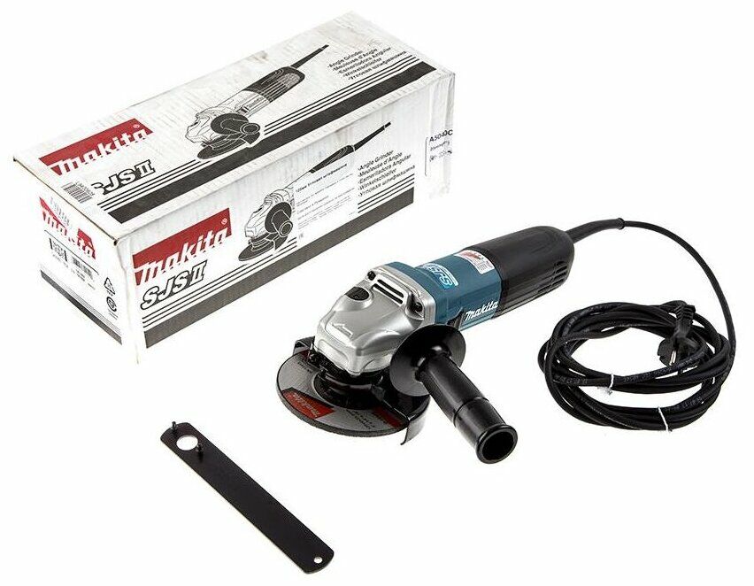 Угловая шлифовальная машина Makita GA5040C SJS II с защитным кожухом и системой безопасности, идеально подходящая для профессиональных работ