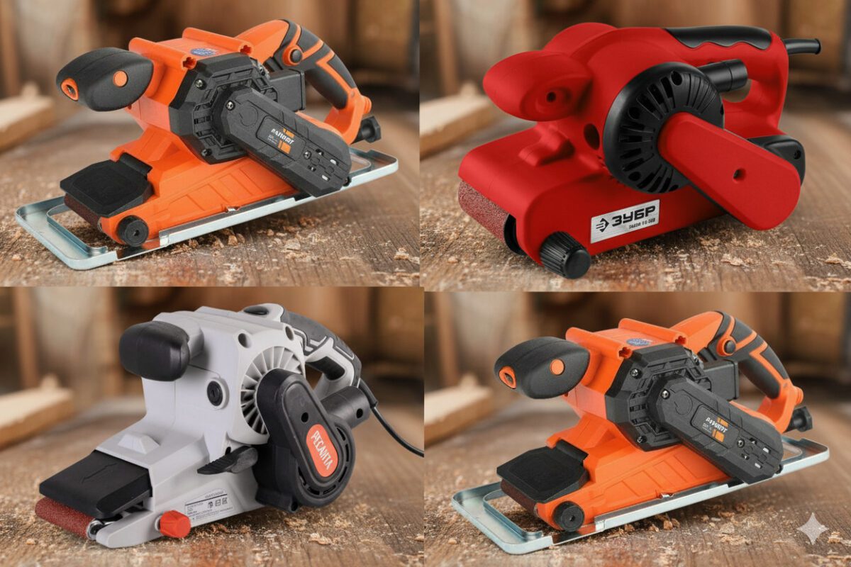 Рабочая столярная мастерская с использованием ленточной шлифмашины для обработки дерева