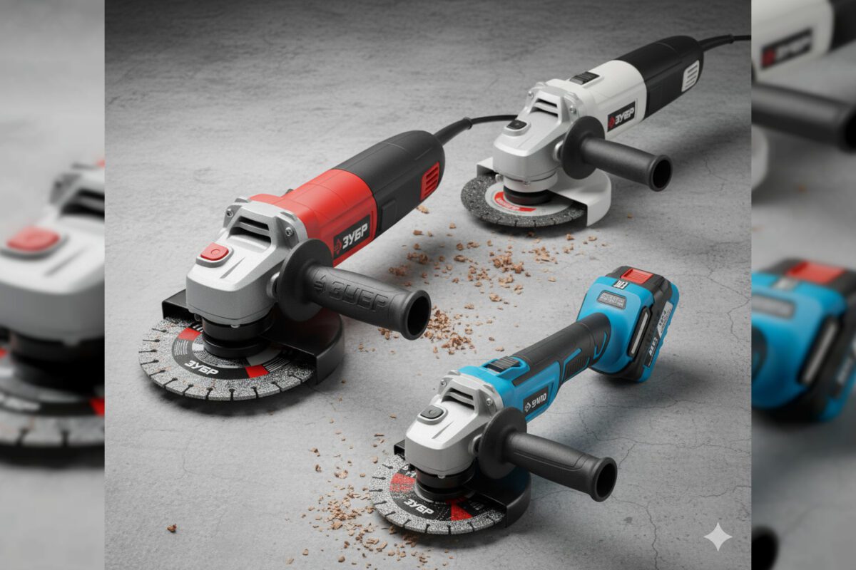 Угловая шлифмашина в работе в профессиональной мастерской.