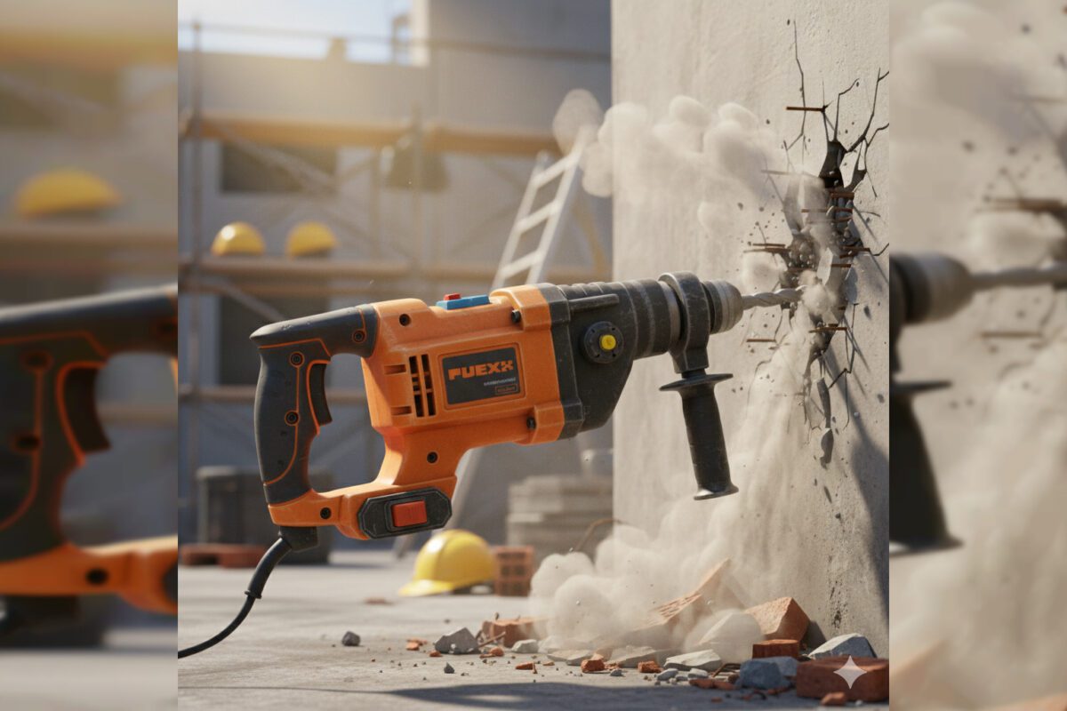 Профессиональный перфоратор используется для работы с бетоном в строительных условиях.