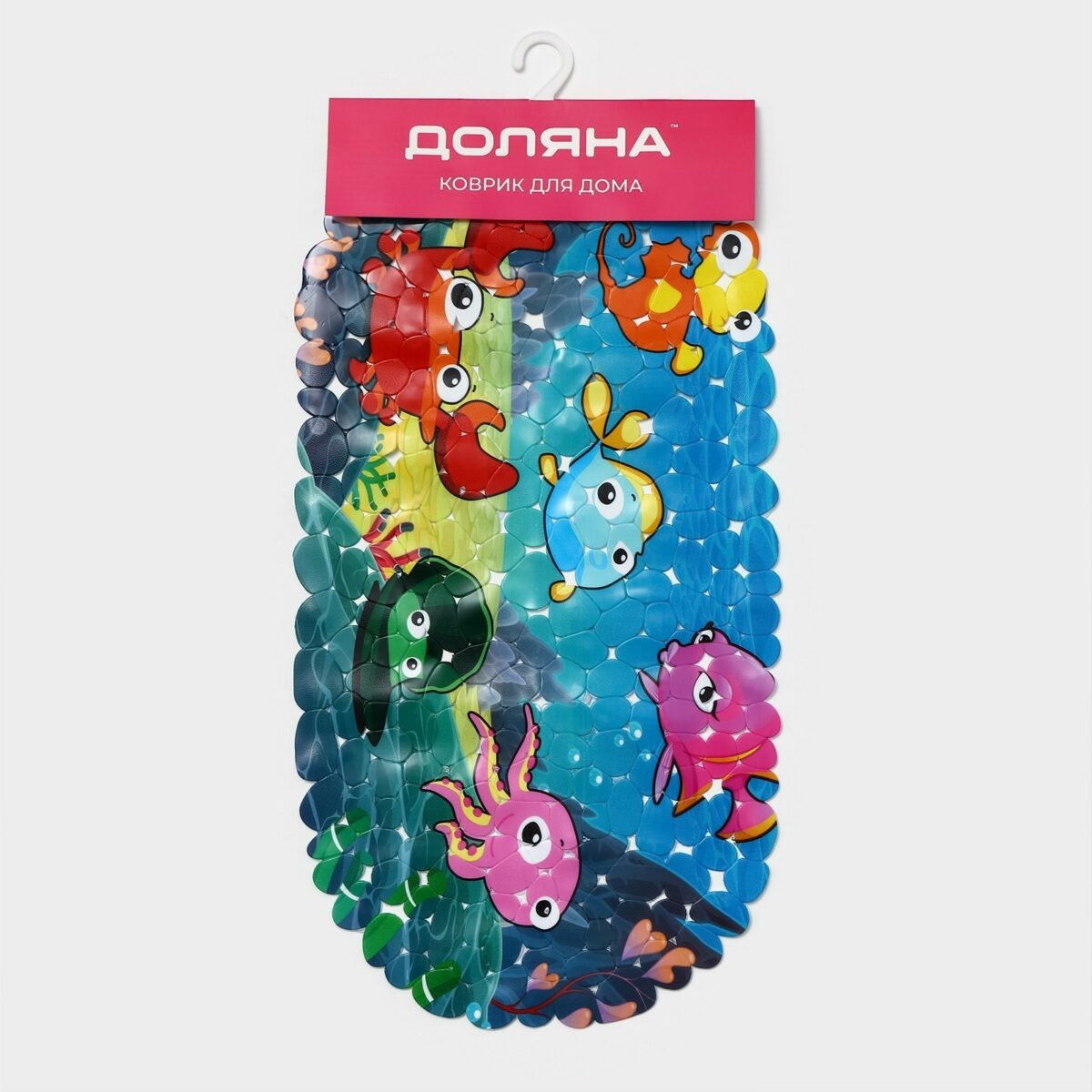 Противоскользящий коврик для ванны 35×68 см с тематикой подводного мира Детский противоскользящий коврик для ванной комнаты с мультяшными морскими животными, размер 35×68 см